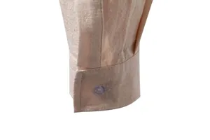 Detailed close-up of a men's cotton linen long sleeve shirt cuff featuring a single button