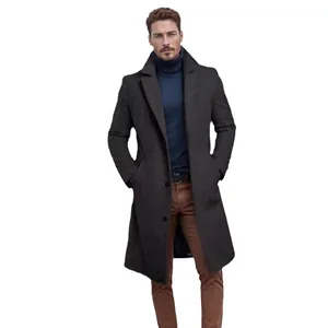 Manteau long en laine gris anthracite pour homme, coupe ajustée hiver élégant
