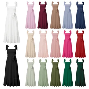 Selection of elegant French-style maxi dresses with side slits and tie-up shoulder straps