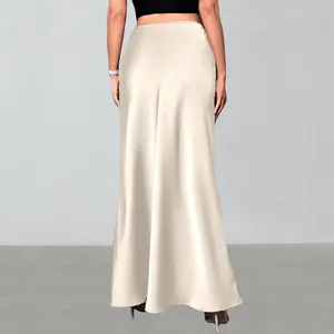 Elegant champagne satin maxi skirt for women with a silky minimalist design for summer