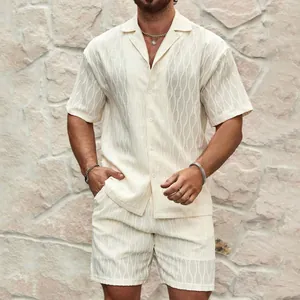 Ανδρικό καλοκαιρινό casual σετ με κοντομάνικο πουκάμισο και σορτς με υφή