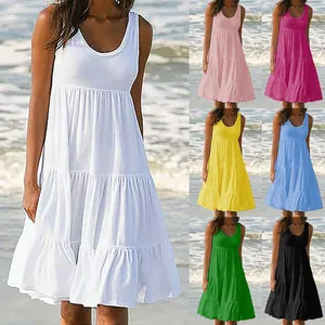 Ärmelloses Strandkleid mit Rundhals und Stufenrock in vielen schönen, kräftigen Farben