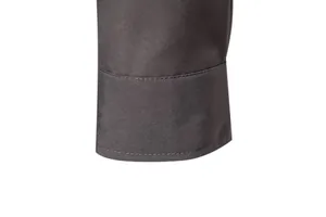 Close-up detail of dark grey casual shirt cuff with precision stitching