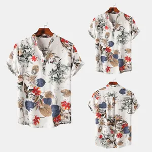 Detailed multi-view showcase of men's floral print short sleeve Hawaiian shirt