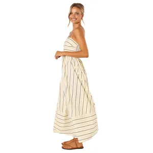 Elegant striped camisole maxi dress with flowy A-line silhouette for summer style