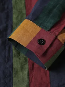Detailed macro shot of a men's striped cotton linen shirt cuff with black button