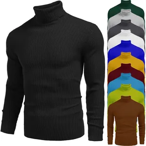 Men's Casual Slim Fit Turtleneck Sweater Cotton Blend Printed Ribbed Knit Pullover Long Sleeve Warm Jumper Winter Top
