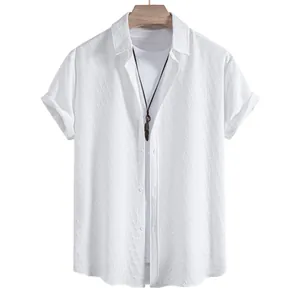 Men's white short-sleeved ethnic style shirt featuring unique scale texture design