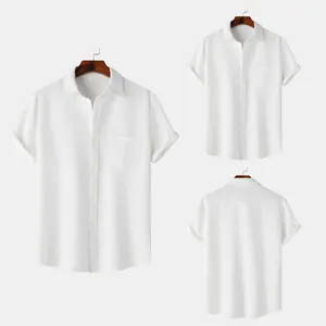 White short sleeve men's casual shirt showing front and back views with fine fabric texture