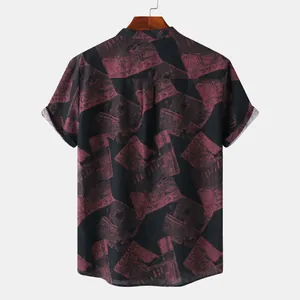 Back view of men's casual short-sleeved Hawaiian shirt with vintage document print