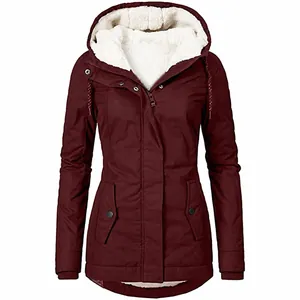 Women's Casual Sherpa Lined Padded Jacket Slim Fit Hooded Coat With Zipper Pockets Long Sleeve Warm Parka For Winter Outdoor