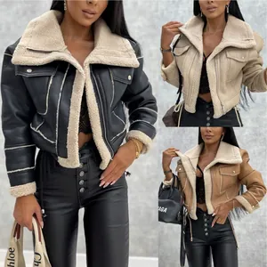 Damen Motorradjacke mit Lammfellimitat in verschiedenen Farben für den Herbst
