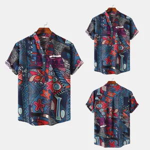 Men's casual short-sleeve Hawaiian shirt featuring vibrant abstract geometric prints