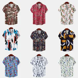 Men Casual Short Sleeve Beach Shirt European Size Floral Geometric Print Tropical Vacation Top For Summer Holiday Cotton
