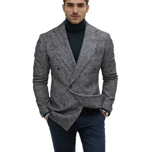 Blazer casual doppiopetto grigio testurizzato da uomo per un look elegante da ufficio