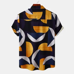 Back view of a men's short-sleeve beach shirt with a bold geometric semi-circle print.
