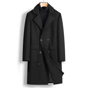 Elegante cappotto classico in lana a doppio petto da uomo in nero dal design medio-lungo