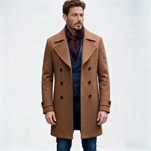 Stylish men's double-breasted wool pea coat featuring a thick quilted lining for winter warmth