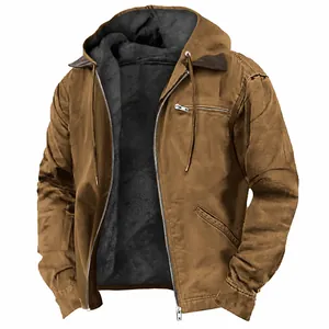 Heren Casual Jas met Capuchon Polyester Winddicht Warm met Fleece Gevoerd Retro Rits Top Voor Herfst Winter Streetwear
