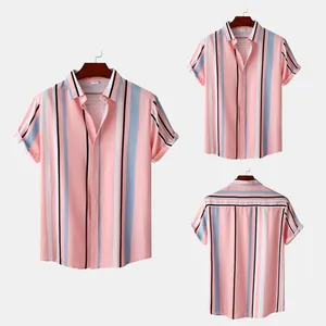 Chemise Décontractée pour Hommes Manches Courtes Coupe Ample Imprimé Rayures Verticales Top en Fibre d'Acétate pour Plage