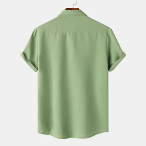 Back view of men's casual light green short-sleeved shirt with waffle knit texture
