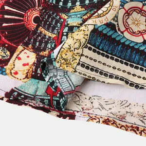 Close-up detail of men's summer Hawaiian shirt fabric with vibrant retro artistic print