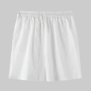 Détail du short de plage décontracté en coton et lin blanc respirant pour hommes
