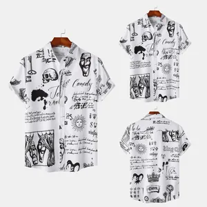 Detailed front and back views of Halloween men's casual short sleeve shirt with gothic prints