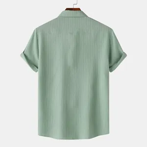 Vista posterior de camisa de manga corta para hombre en verde claro con textura