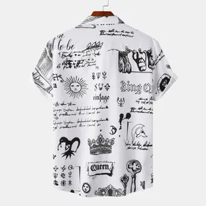 Detailed back view of men's Halloween beach shirt featuring vintage black graffiti prints