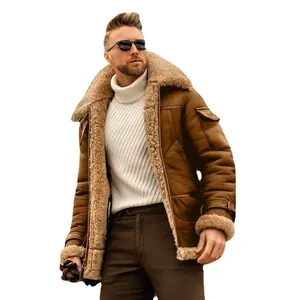 Premium winter men's faux shearling jacket featuring thickened suede and warm fur lining