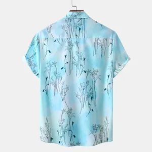 Vue arrière de la chemise hawaïenne à manches courtes pour homme avec imprimé floral bleu