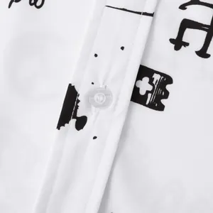 Macro view of Halloween print and stitching on white casual beach shirt