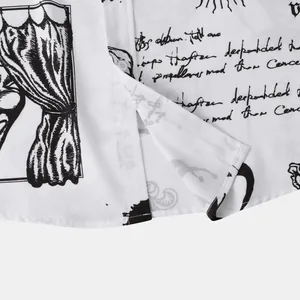 Detail view of Halloween printed men's short sleeve shirt showing split hem and fabric