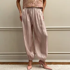 Pantaloni Lanterna in Raso da Donna Vita Alta Pantaloni Harem Casual Primavera Estate Sottili Traspiranti Plissettati