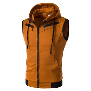 Gilet à capuche pour homme coupe ajustée sport décontracté marron avec détails zips noirs