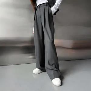 Pantalon de Costume Femme Taille Haute Jambe Large Printemps Été Drapé Droit Bureau Décontracté Élégant Couleur Unie Bas