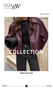 Veste oversize en similicuir bordeaux pour femme, style street chic hivernal chic
