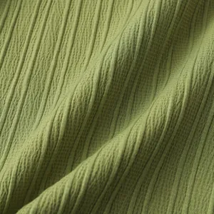 Primer plano de la textura del tejido de punto gofrado verde oliva para camisas de hombre