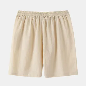 Short décontracté en coton et lin pour homme beige avec taille élastique confortable