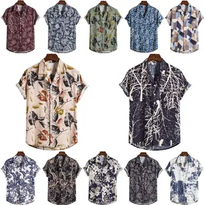 Collection of men's short sleeve Hawaiian shirts with various tropical floral prints