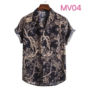 Men's vintage summer holiday Hawaiian shirt with stylish beige tree print pattern