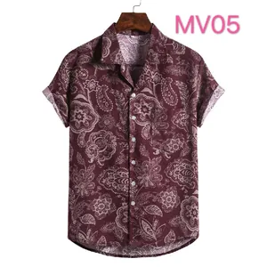 Premium men's maroon Hawaiian shirt with paisley floral print and short sleeves
