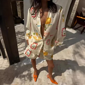 Women Elegant V-Neck Printed Top And Bottom Bohemian Flare Sleeve Shirt And Shorts Casual Summer Co-ords Set
