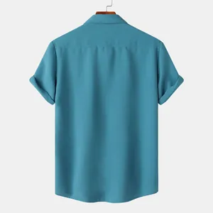 Back view of a premium blue textured waffle knit short sleeve casual shirt for men