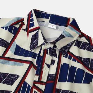 Vue détaillée du col d'une chemise hawaïenne pour homme avec motif géométrique abstrait