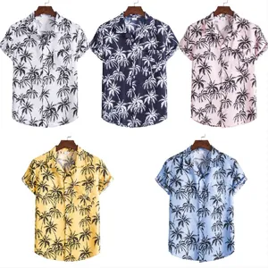 Camisas informales de manga corta para hombre con estampado de palmeras en cinco colores