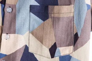 Close-up of a pocket on a men's retro geometric print Hawaiian casual shirt