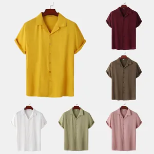 Men Casual Cotton Blend Short Sleeve Shirt Minimalist Solid Color Lapel Button Down Streetwear Summer Shirt Top