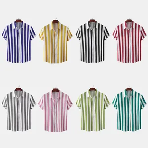 Camicie hawaiane a maniche corte a righe verticali da uomo in otto vivaci colori differenti